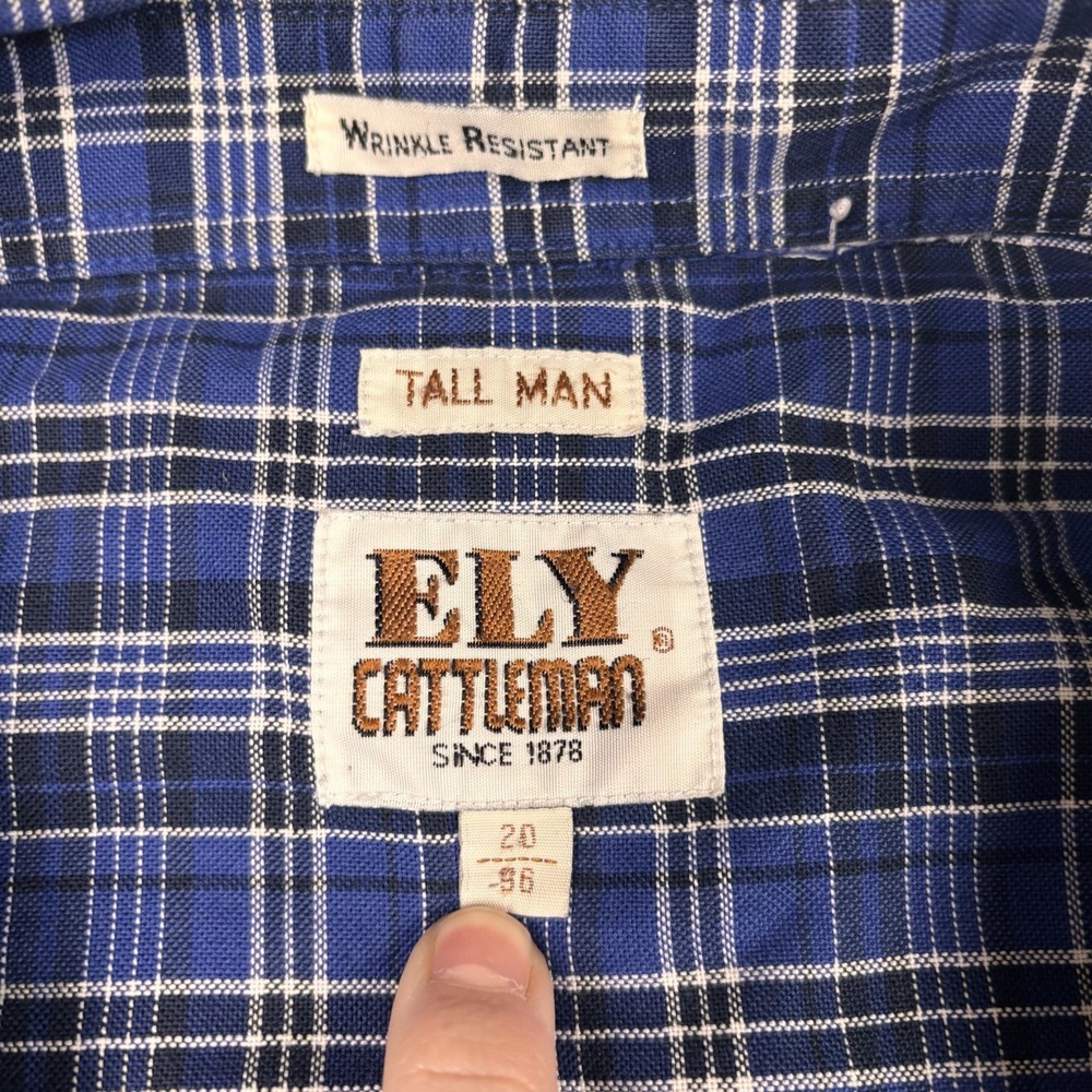 Ely Cattleman Shirt Mens 4XL (20/36) Tall Blue Plaid Pearl Snap Vintage - Picture 5 of 5